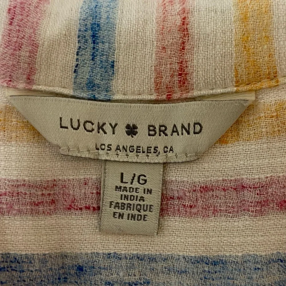 Lucky Brand Split Back Striped Button Front Lightweight Top - Picture 10 of 15